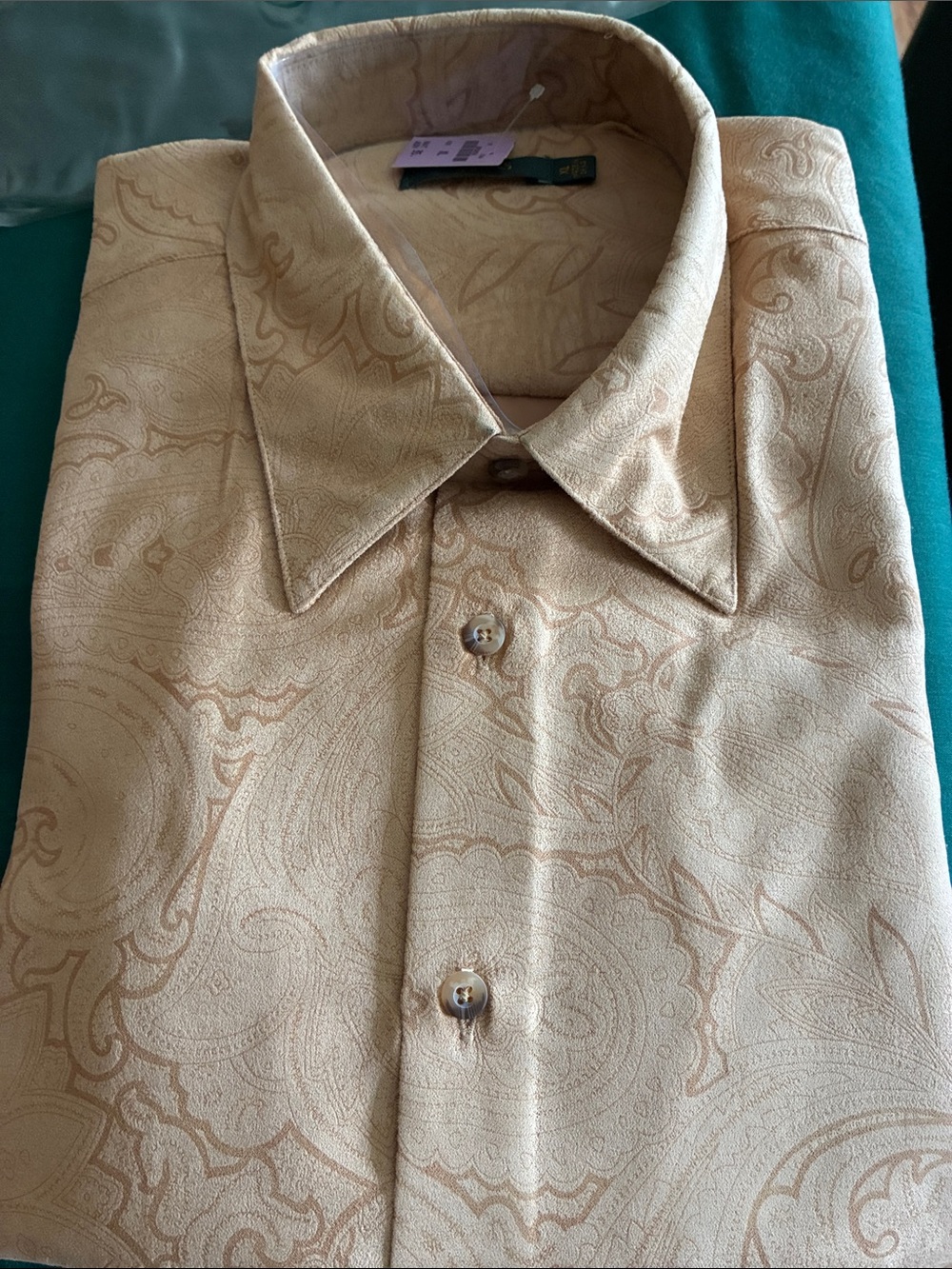 Tom James Men's Tan Paisley Dress Shirt